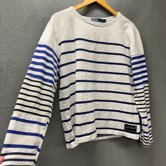 Polo Ralph Lauren Shirt Womens Medium Nautical Stripe Blue White Cotton Naval - Picture 4 of 9